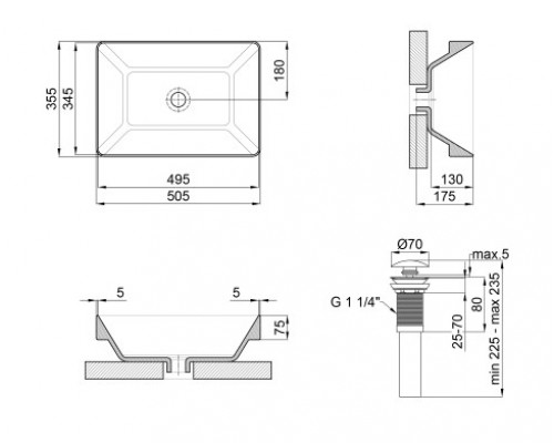 Раковина Qtap Crow 500x350x180 White з донним клапаном QT0511L582W