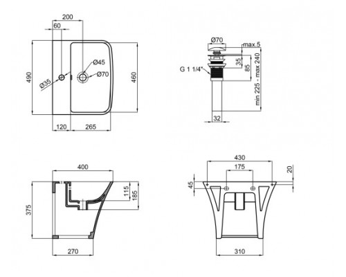 Раковина підвісна моноблок Qtap Crow 500х400х385 White з донним клапаном QT0511G815W