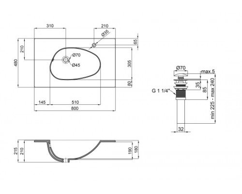 Раковина Qtap Virgo 800х480х167 White з донним клапаном QT1811FL8128BRW
