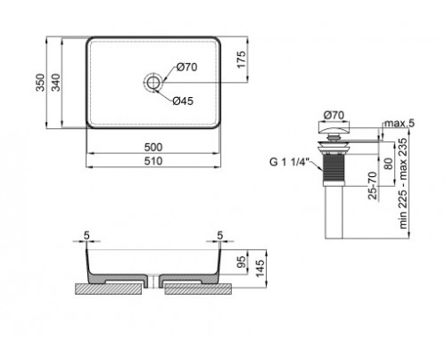 Раковина-чаша Qtap Tern 500х350х145 White з донним клапаном QT1711A055W