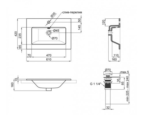 Раковина Qtap Stork 610х420х170 White з донним клапаном QT1511L738W