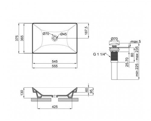 Раковина Qtap Crow 558х372х145 White з донним клапаном QT0511L739W