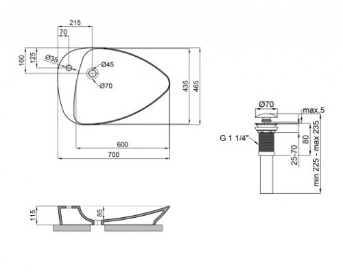 Раковина-чаша Qtap Leo 695х460х115 White з донним клапаном QT1111A089TW