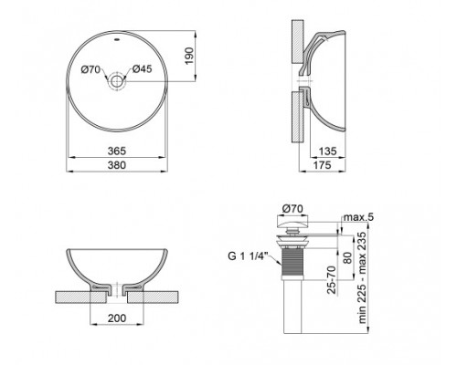 Раковина-чаша Qtap Robin 383х383х175 White з донним клапаном QT1311L408W