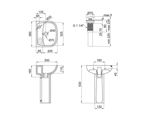 Раковина для підлоги з п'єдесталом дитяча Qtap Baby 375x305x520 White з донним клапаном QT2311LP304BW