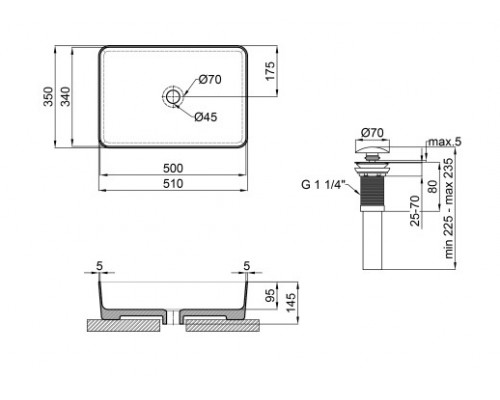Раковина-чаша Qtap Tern 500х350х145 Matt black з донним клапаном QT1711A055MB