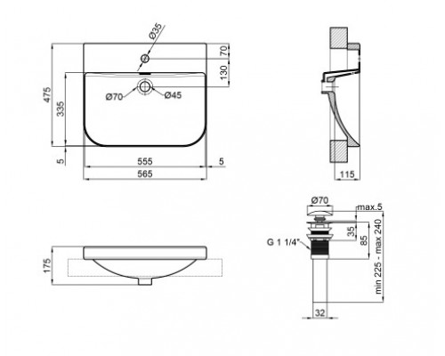 Раковина Qtap Stork 565х475х180 White з донним клапаном QT1511L736W