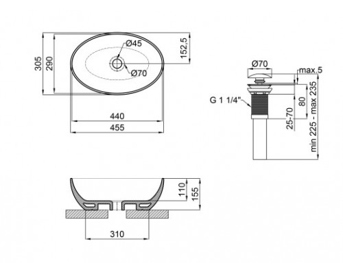 Раковина-чаша Qtap Leo 450х305х160 Matt black з донним клапаном QT1111A052MB