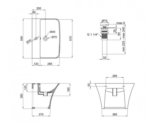 Раковина підвісна моноблок Qtap Crow 600х430х385 Matt black з донним клапаном QT0511G835MB