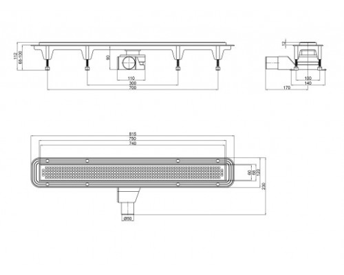 Трап Qtap Aquarius BLA50800304 лінійний з комбінованим закривом та нержавіючою решіткою