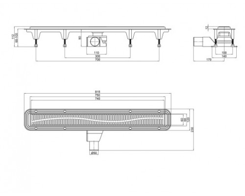 Трап Qtap Pisces BLA50800304 лінійний з комбінованим закривом та нержавіючою решіткою