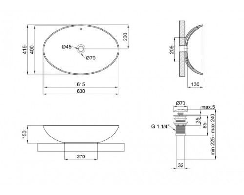 Раковина-чаша Qtap Dove 625х415х150 White з донним клапаном QT06113077W