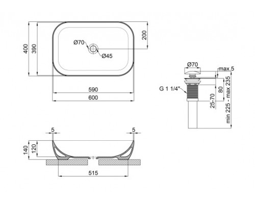 Раковина-чаша Qtap Robin 610х400х145 Matt black з донним клапаном QT132143PMBMB