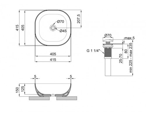 Раковина-чаша Qtap Kolibri 410x410x150 Matt black з донним клапаном QT10112144MBMB