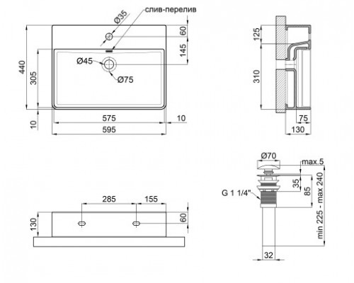 Раковина Qtap Nando LT 600х420х120 White з донним клапаном QT12112173W
