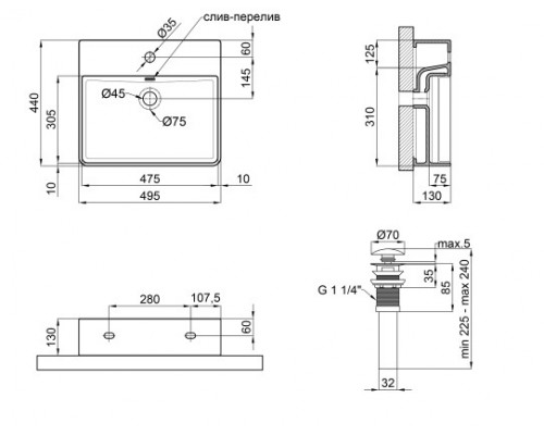 Раковина Qtap Nando LT 500х420х120 White з донним клапаном QT12112173SW