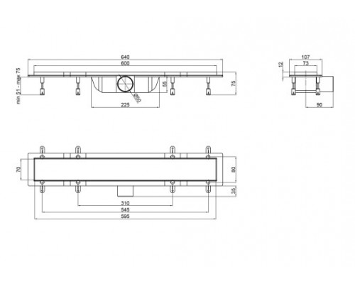 Трап Qtap Dry Tile304-600 лінійний з сухим закривом під плитку 600 мм