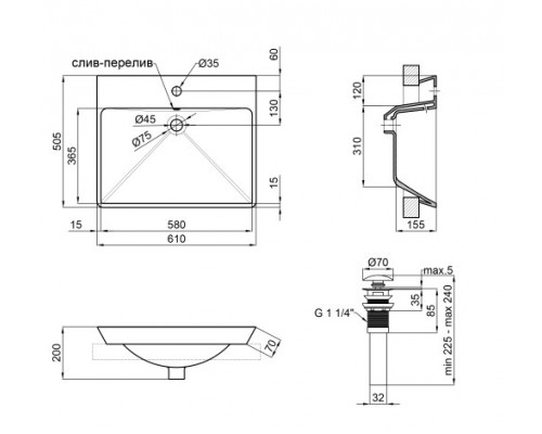 Раковина Qtap Albatross D 600х500х210 White з донним клапаном QT01115060DW