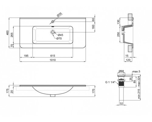 Раковина Qtap Albatross 9H 1000х460х180 White з донним клапаном QT01119100HW