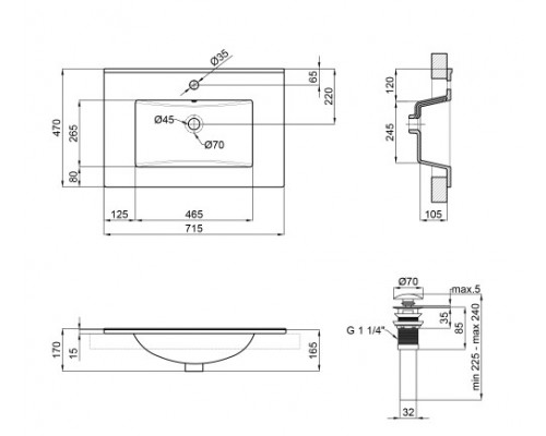 Раковина Qtap Albatross E 700х460х180 White з донним клапаном QT01119070EW