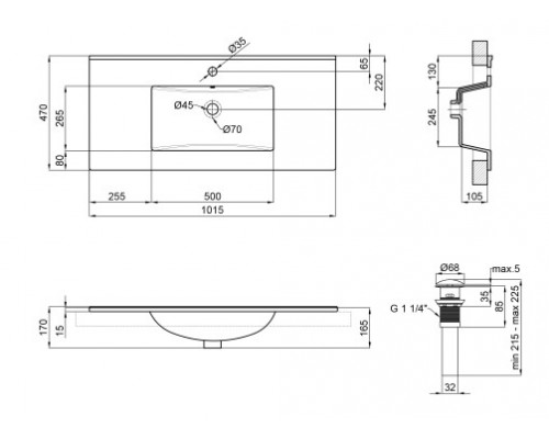 Раковина Qtap Albatross E 1000х460х180 White з донним клапаном QT01119100EW