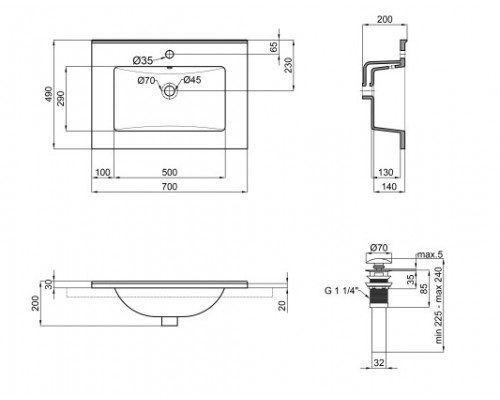 Раковина Qtap Albatross E49 700х490х200 White з донним клапаном QT01119070E49W