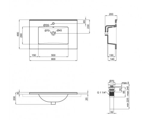 Раковина Qtap Albatross E49 800х490х200 White з донним клапаном QT01119080E49W