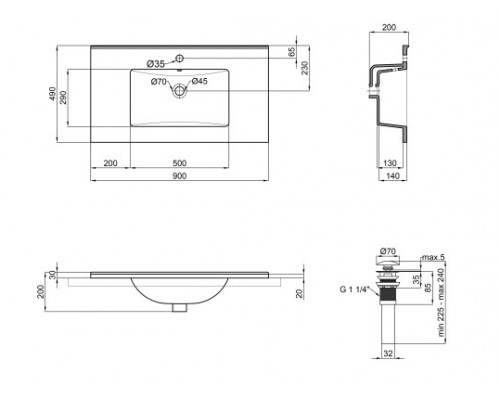 Раковина Qtap Albatross E49 900х490х200 White з донним клапаном QT01119090E49W
