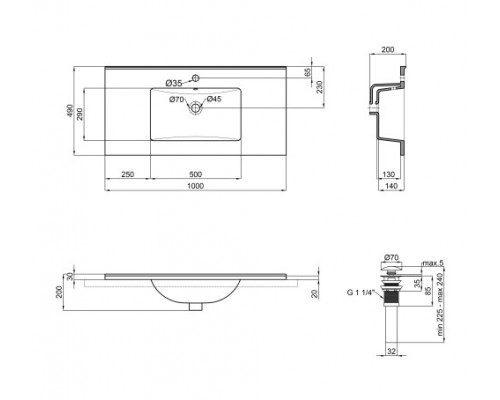Раковина Qtap Albatross E49 1000х490х200 White з донним клапаном QT01119100E49W