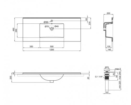 Qtap Раковина  Albatross E49 1200х490х200 White с донным клапаном QT01119120E49W