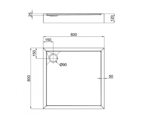 Душовий піддон Qtap Tern 308812C 80x80x12 см + сифон
