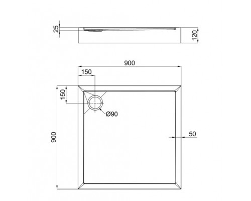 Душовий піддон Qtap Tern 309912C 90x90x12 см + сифон