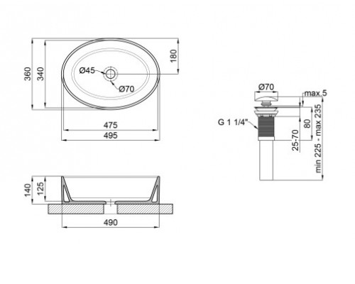 Раковина-чаша Qtap Kolibri 500x360x140 White з донним клапаном QT10113054W