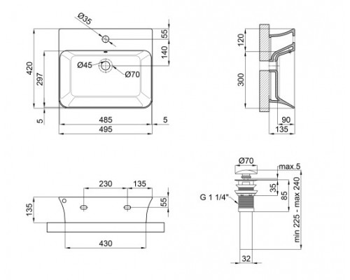 Раковина Qtap Virgo 485x410x125 White з донним клапаном QT18112258W