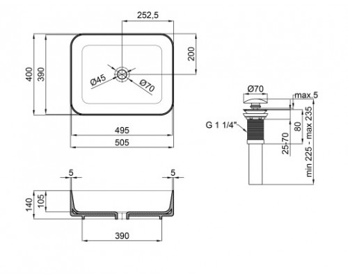 Qtap Раковина-чаша  Tern 500x390x140 White с донным клапаном QT17112195W