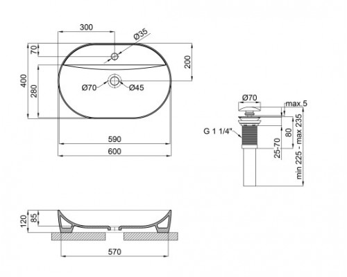 Qtap Раковина-чаша  Scorpio 610x400x120 Matt black с донным клапаном QT142203MBMB