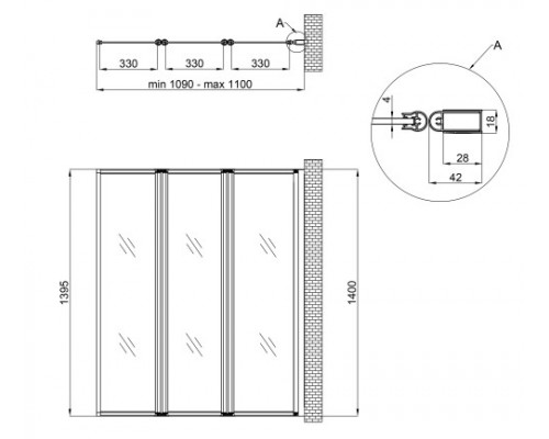 Qtap Штора на ванну  Gemini WHI401114RP4 стекло Pear 4 мм, 110x140 см