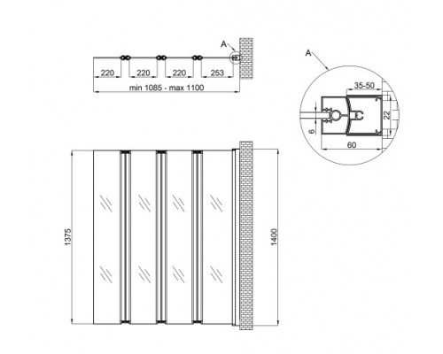 Qtap Штора на ванну  Gemini WHI401114RP6 стекло Pear 6 мм, 110x140 см