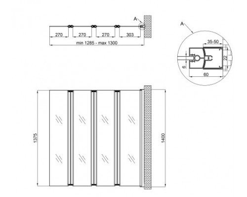 Qtap Штора на ванну  Gemini WHI401314RP6 стекло Pear 6 мм, 130x140 см