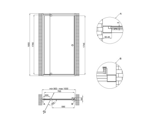 Душові двері в нішу Qtap Pisces WHI209-1.CP5 90-100x185 см, скло Pattern 5 мм