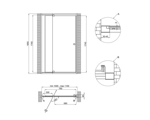 Душові двері в нішу Qtap Pisces WHI201-11.CP5 100-110x185 см, скло Pattern 5 мм