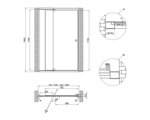 Душові двері в нішу Qtap Pisces WHI2011-12.CP5 110-120x185 см, скло Pattern 5 мм