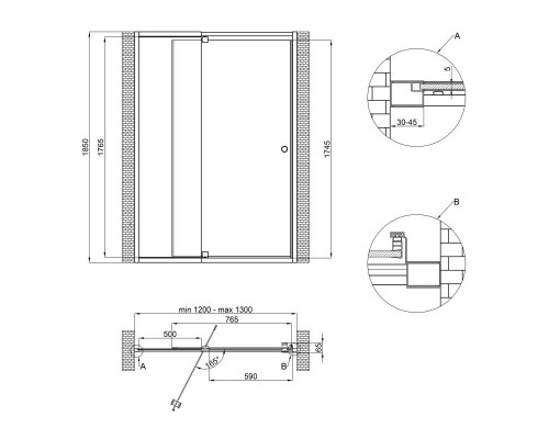 Душові двері в нішу Qtap Pisces WHI2012-13.CP5 120-130x185 см, скло Pattern 5 мм