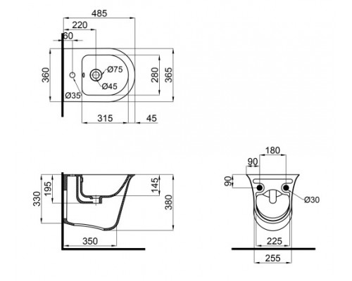 Біде підвісне Qtap Virgo 485х345х365 Matt black QT1855051FMB