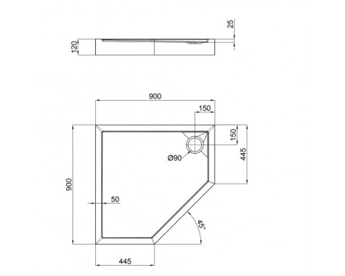 Душовий піддон Qtap Diamond 309912 90x90x12 см + сифон