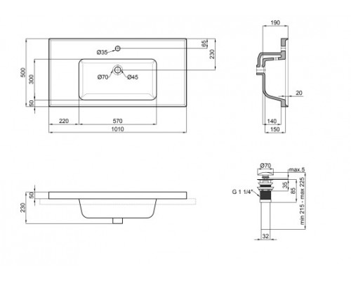Раковина Qtap Albatross A 1000х500х230 White з донним клапаном QT01115100AW