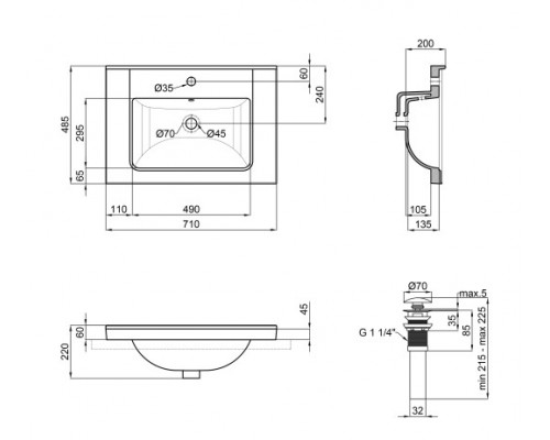Раковина Qtap Albatross Q 700х480х230 White з донним клапаном QT01115070QW