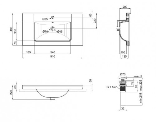 Раковина Qtap Albatross Q 900х480х230 White з донним клапаном QT01115090QW