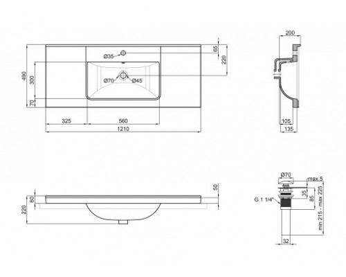 Раковина Qtap Albatross Q 1200х480х230 White з донним клапаном QT01115120QW