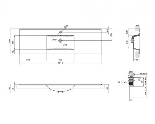Раковина Qtap Albatross E 1500х460х180 White з донним клапаном QT01119150EW